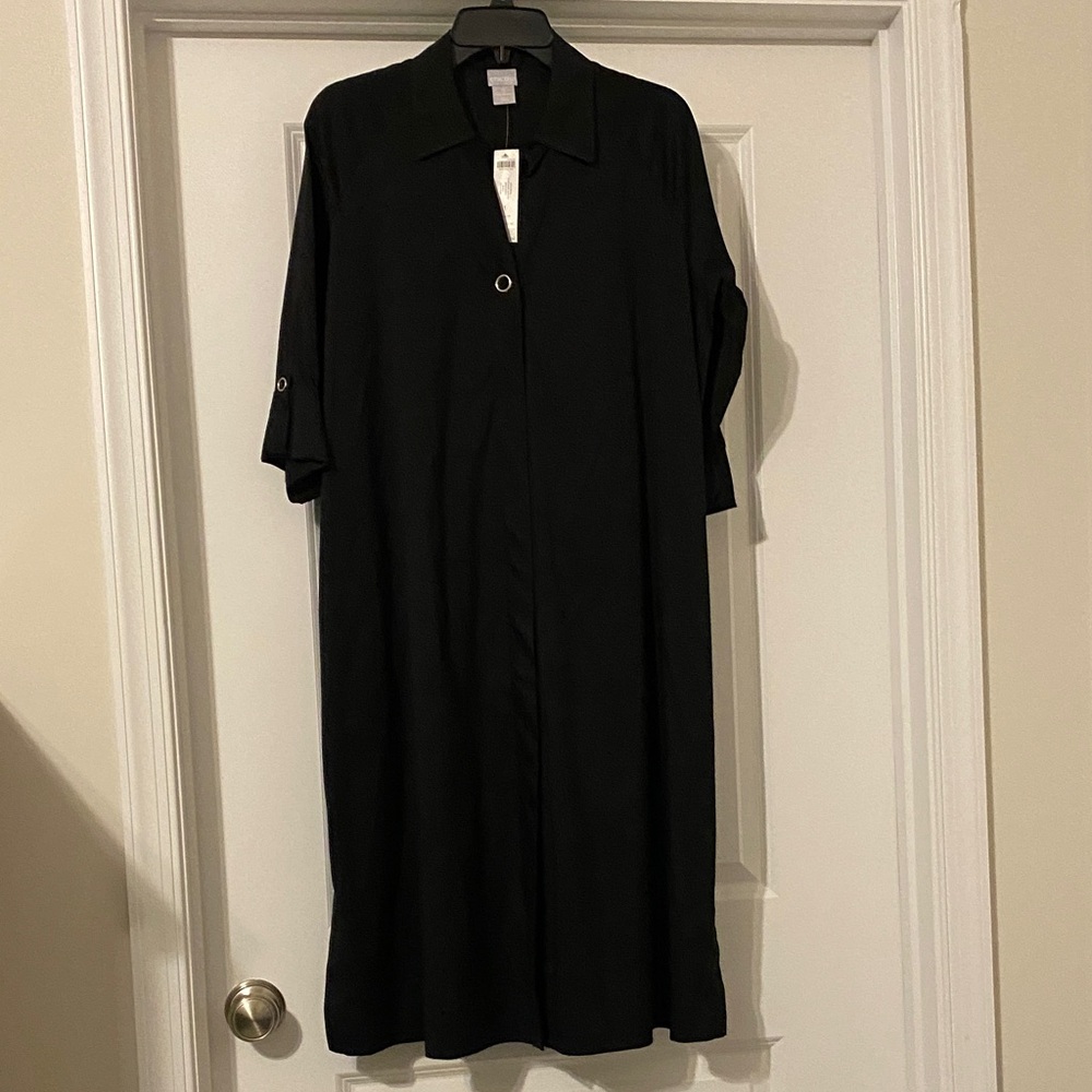 NWT Chico's Black Midi Shirt Dress with Collar